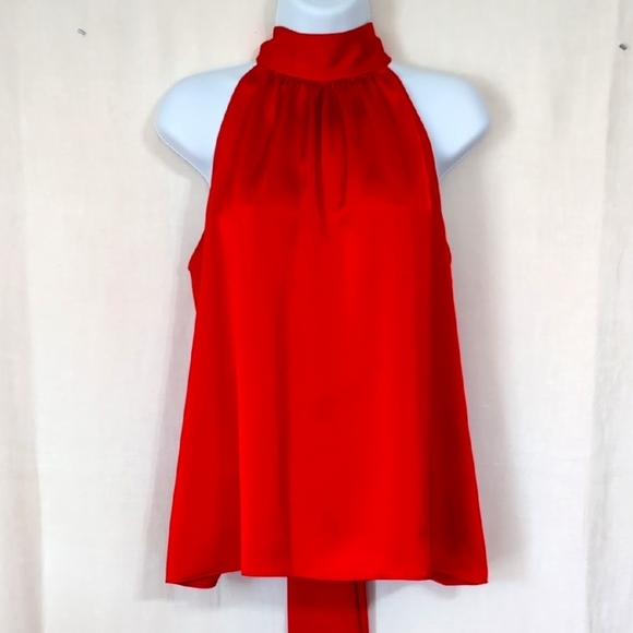 Worthington Scarlet Red High Neck Tied Sleeveless Blouse Size Medium Petite - Picture 1 of 7